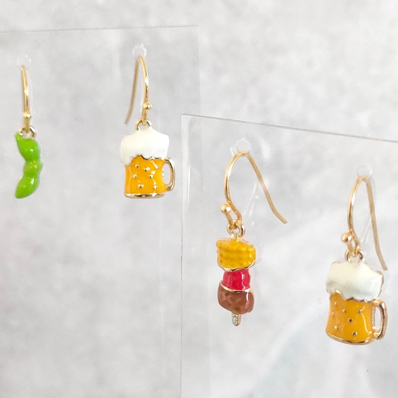 啤酒与毛豆 / 啤酒与烤肉 - 耳环/耳夹 - 铜/黄铜 金色