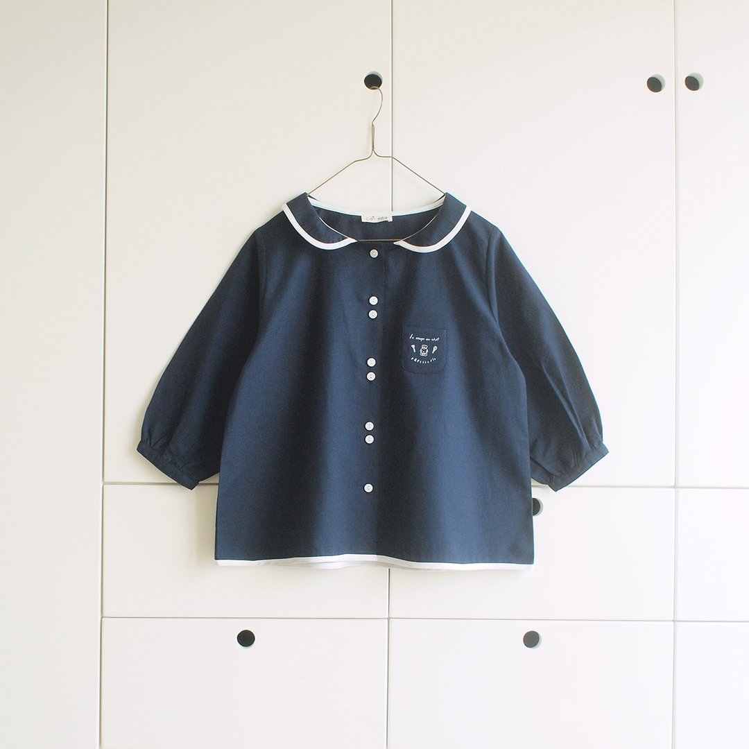 creme brulee shirt : navy - 女装衬衫 - 棉 蓝色
