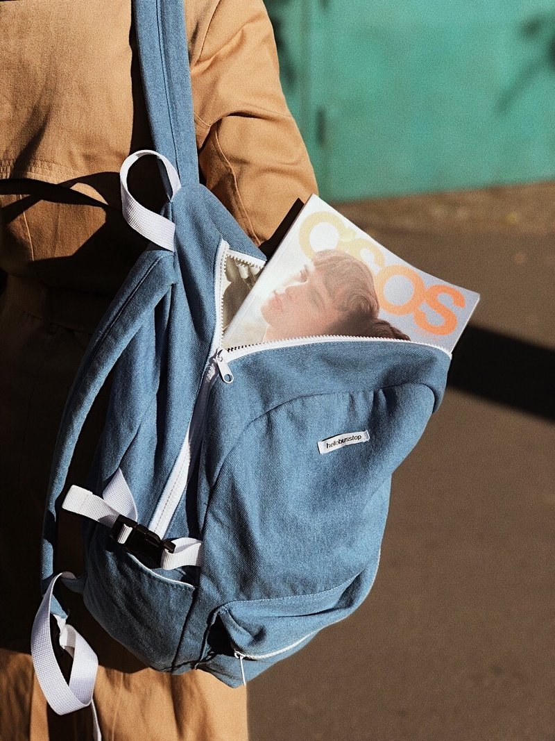 travle Denim shoulder bag - 后背包/双肩包 - 其他材质 蓝色
