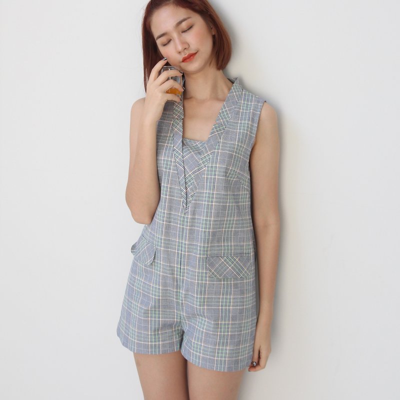 Peter Pan Blazer Playsuit - 背带裤/连体裤 - 棉．麻 绿色