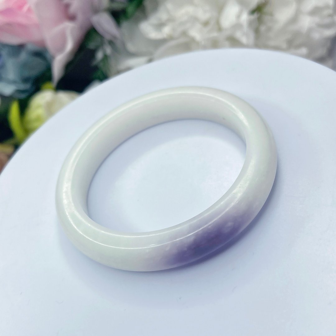 No.300 稀有 俏一口 紫白玉 54MM  平安镯 手镯 手环 和田玉 - 手链/手环 - 玉石 紫色