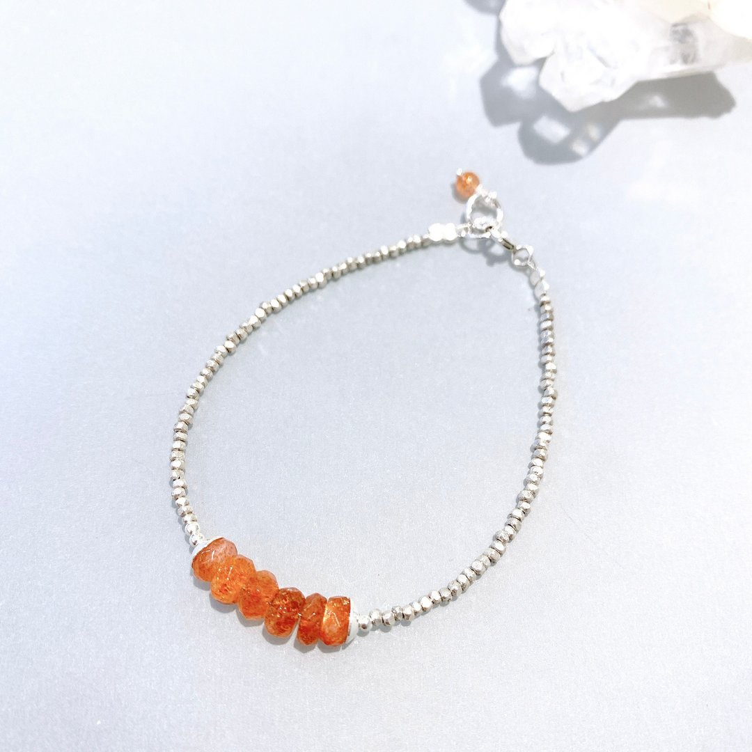 Ops Sunstone silver bracelet - 金太阳石/925纯银/手链 - 手链/手环 - 银 橘色
