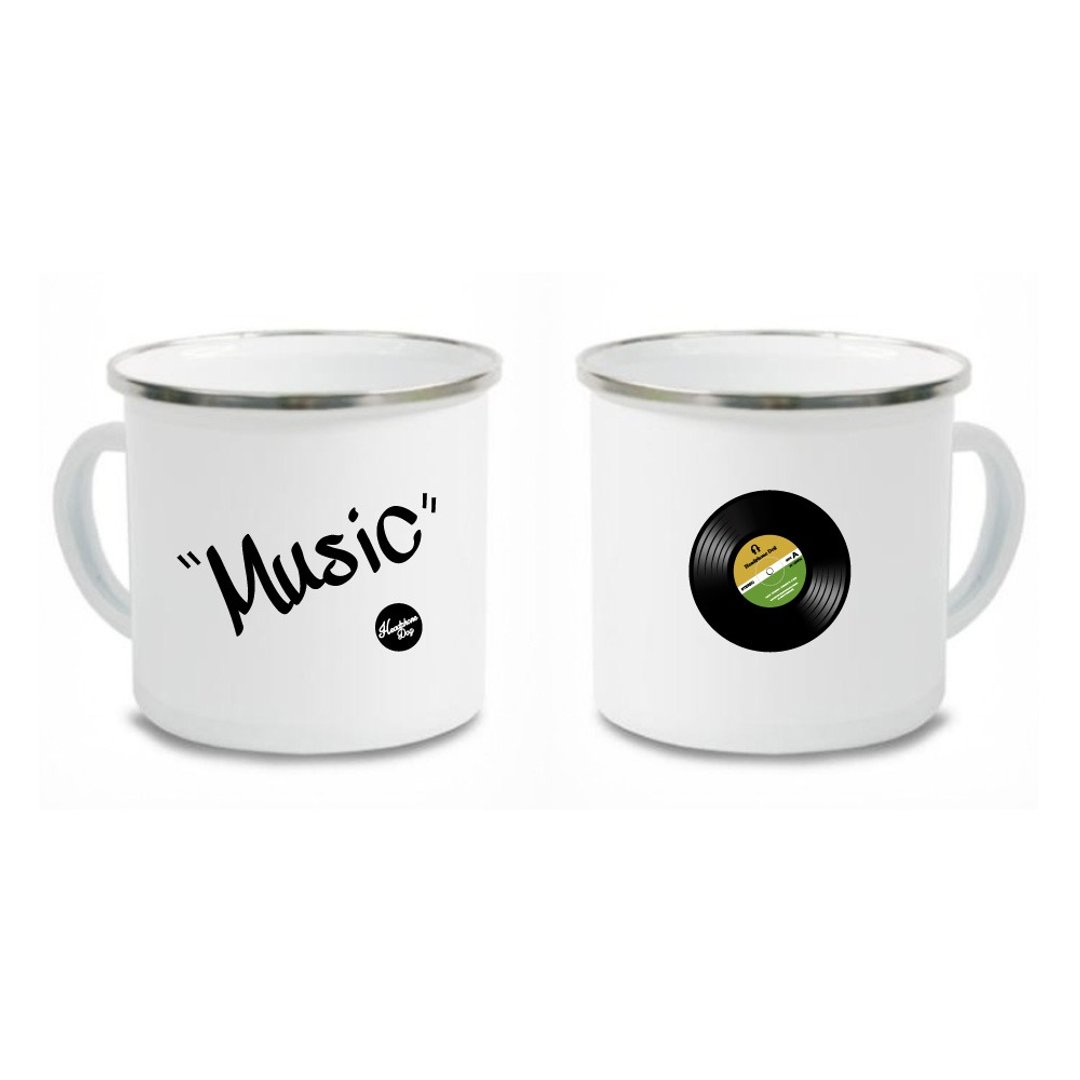 Outdoor 珐琅杯 搪瓷杯 野餐露营 大地色系唱片Music杯 - 露营用品 - 其他金属 绿色