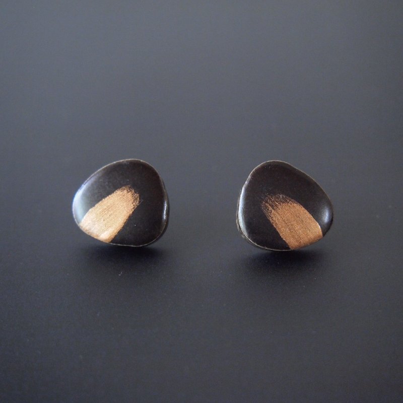 Kororin Black Mino Ware Earrings / Clip-On - 耳环/耳夹 - 瓷 黑色