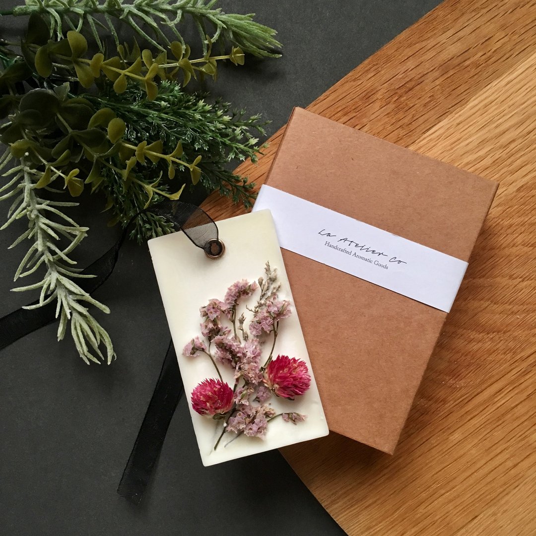 Scented Soy Wax Brick with Dried Flowers | Natural Air Freshener | Essential Oil - 香薰/精油/线香 - 蜡 粉红色
