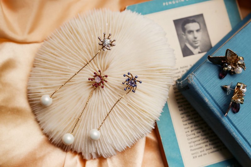 春晖系列-露珠耳环 /耳夹/水钻/礼物 - 耳环/耳夹 - 其他金属 粉红色