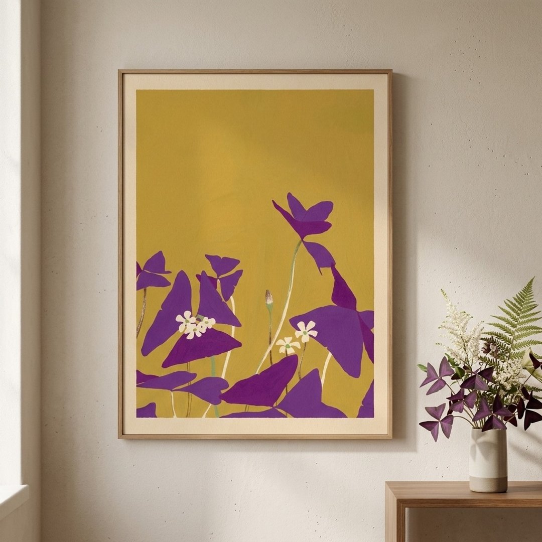 【独家授权 / 极简花卉挂画】张梓钧 | 紫叶酢浆草 - 海报/装饰画/版画 - 纸 卡其色