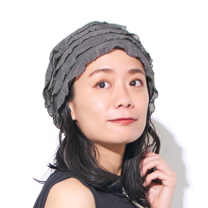 女用褶边蕾丝短版夏季无帽，透气速干 - 帽子 - 聚酯纤维 灰色