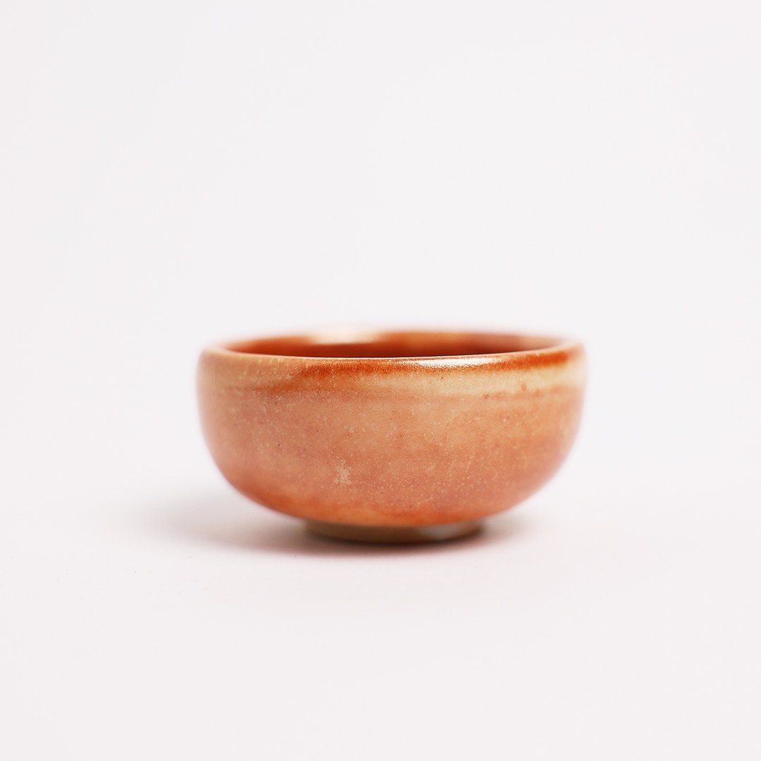 明芽窑 l 柴烧志野金彩小茶杯 橘红 杯子 陶杯 陶器 陶艺品 T - 茶具/茶杯 - 陶 橘色