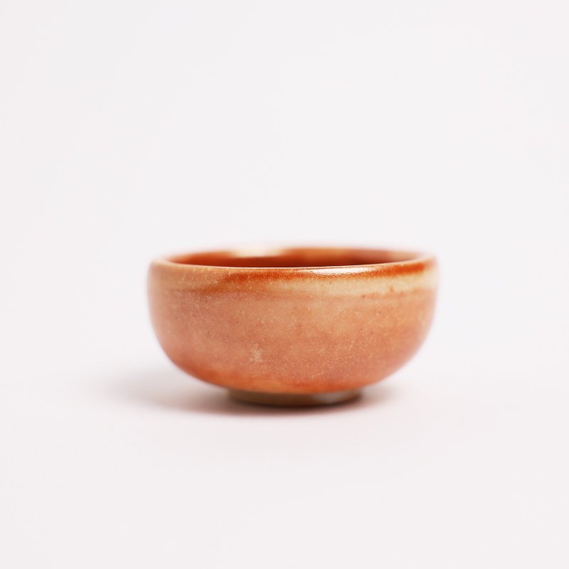 明芽窑 l 柴烧志野金彩小茶杯 橘红 杯子 陶杯 陶器 陶艺品 T - 茶具/茶杯 - 陶 橘色
