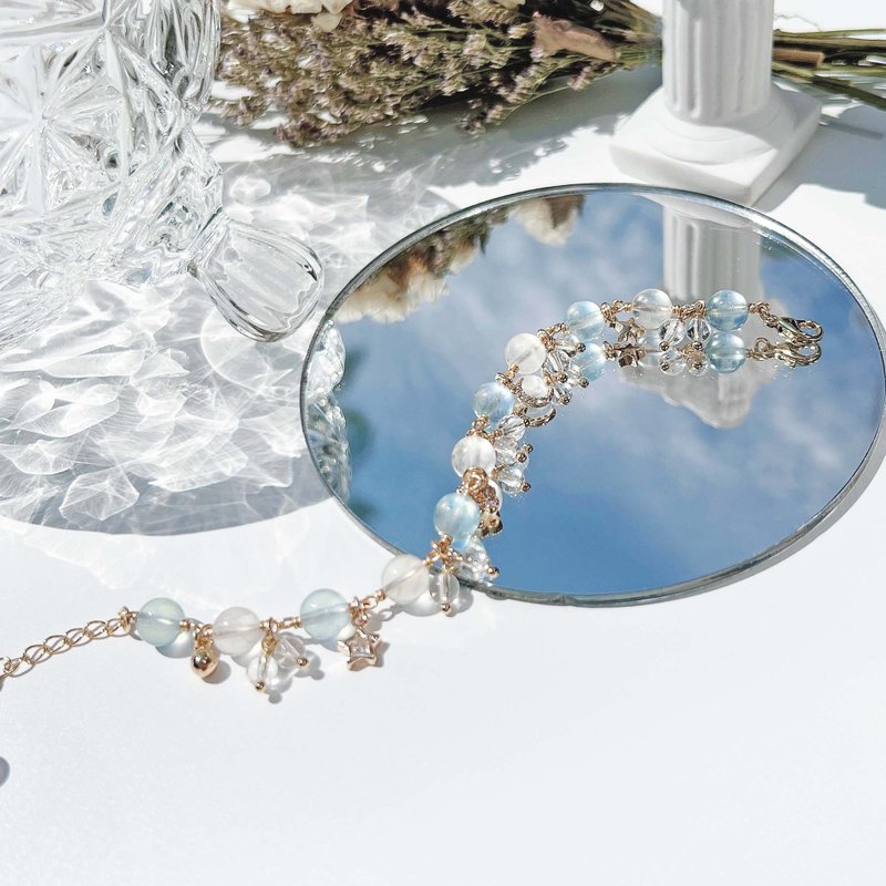 海蓝宝 月光石 白水晶 14k包金 天然水晶手链 - 手链/手环 - 水晶 多色
