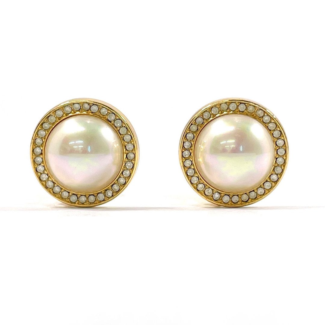 【日本直送 二手美品】Christian Dior 克里斯汀·迪奥 耳环 古董金属/仿珍珠/莱茵石 金色 - 耳环/耳夹 - 贵金属 金色