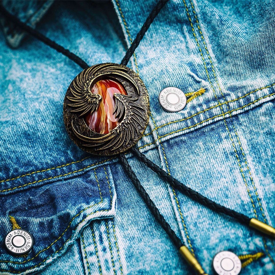 凤凰之心 保罗领带 Bolo Tie 真皮领绳 皮革项链 长项链 - 领带/领带夹 - 真皮 橘色