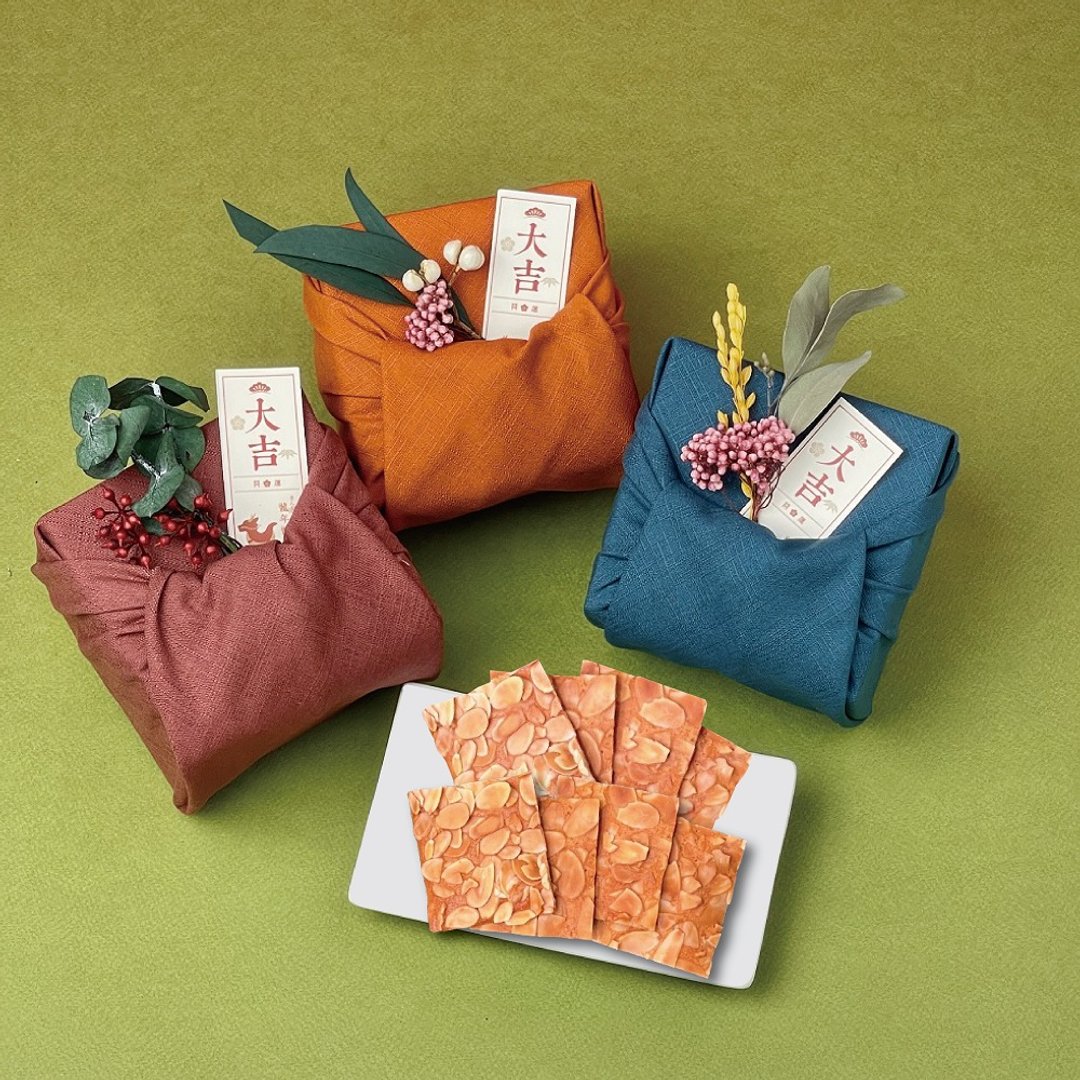 【风叶鸟】祈福花插风吕敷月光宝盒B款(浓脆手工杏仁厚瓦片4入) - 手工饼干 - 其他材质 多色