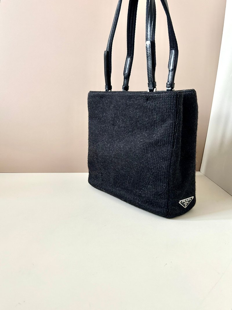 (特选)中古Prada黑色侧背孭背单肩编织小托特包手提袋 - 侧背包/斜挎包 - 尼龙 黑色