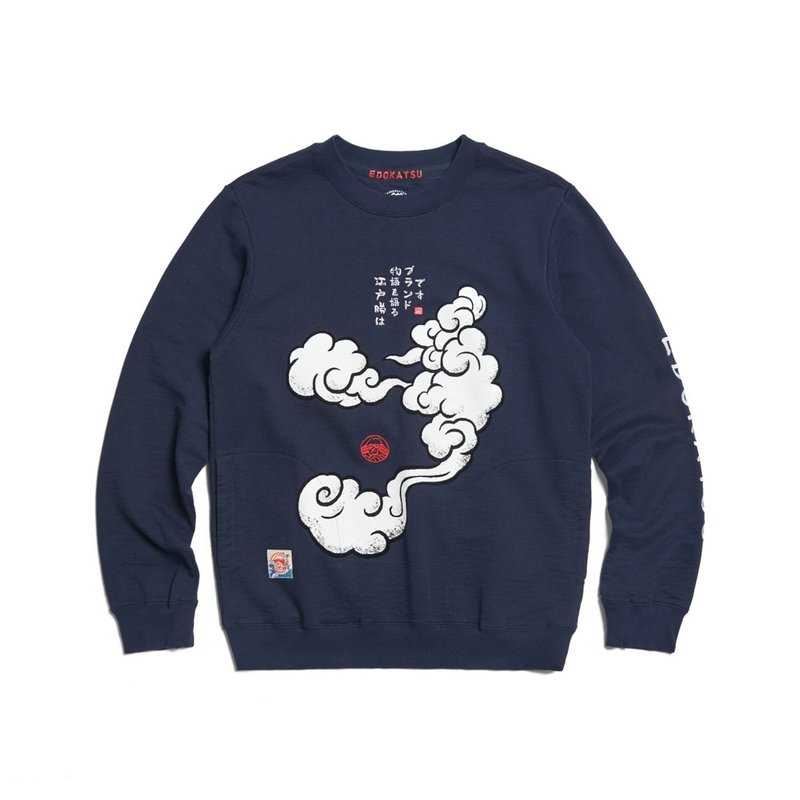 江户胜 日系 男装 经典云海长袖T恤(丈青色) #上衣#长袖 - 男装上衣/T 恤 - 棉．麻 蓝色