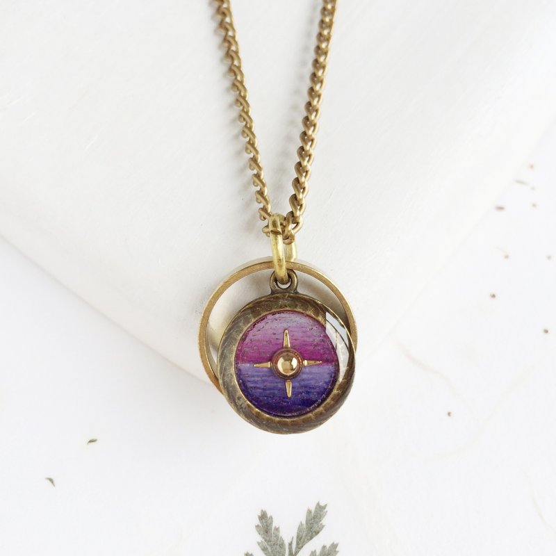 小方向铜圈项链-粉紫渐层 - 项链 - 纸 