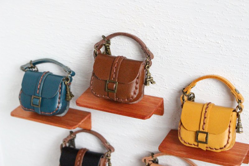 Genuine Leather Miniature Bag Charm with Lanyard Chocolate - 吊饰 - 真皮 咖啡色