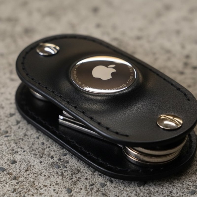 黑色 支持 AirTag 真皮钥匙包 | 可收纳 AirTag・螺丝式・支持镌刻・紧凑 - 钥匙链/钥匙包 - 真皮 黑色