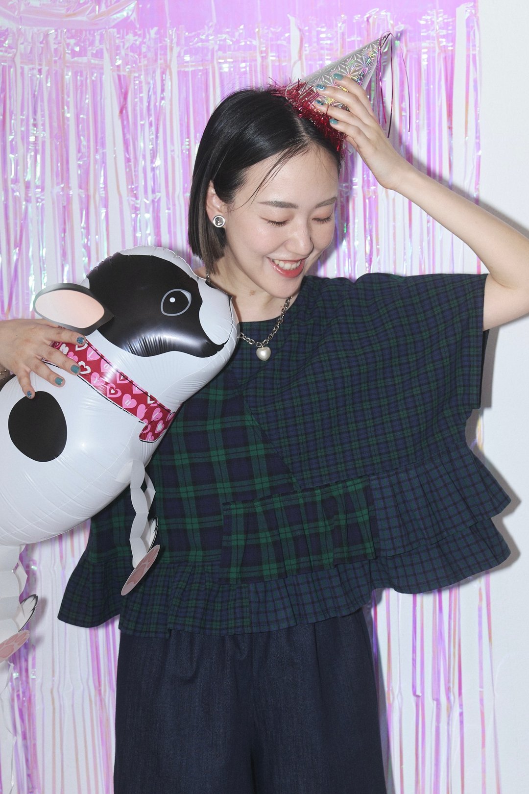 不规则绿格拼接短上衣 - 女装上衣 - 棉 绿色