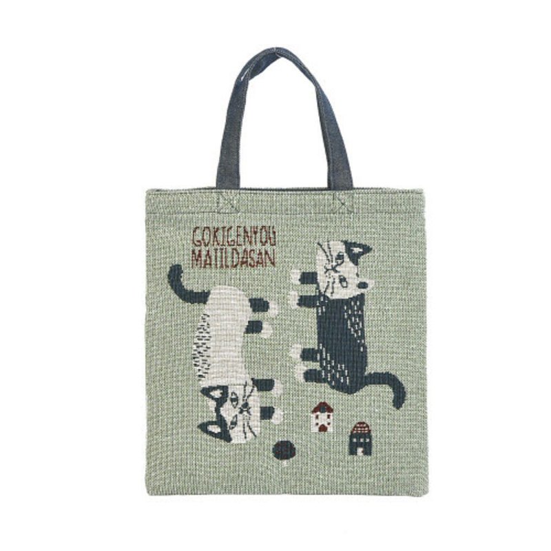 Kusuguru Japan日本Matilda-san系列Gobelin编织设计杂志包 绿色 - 手提包/手提袋 - 聚酯纤维 绿色