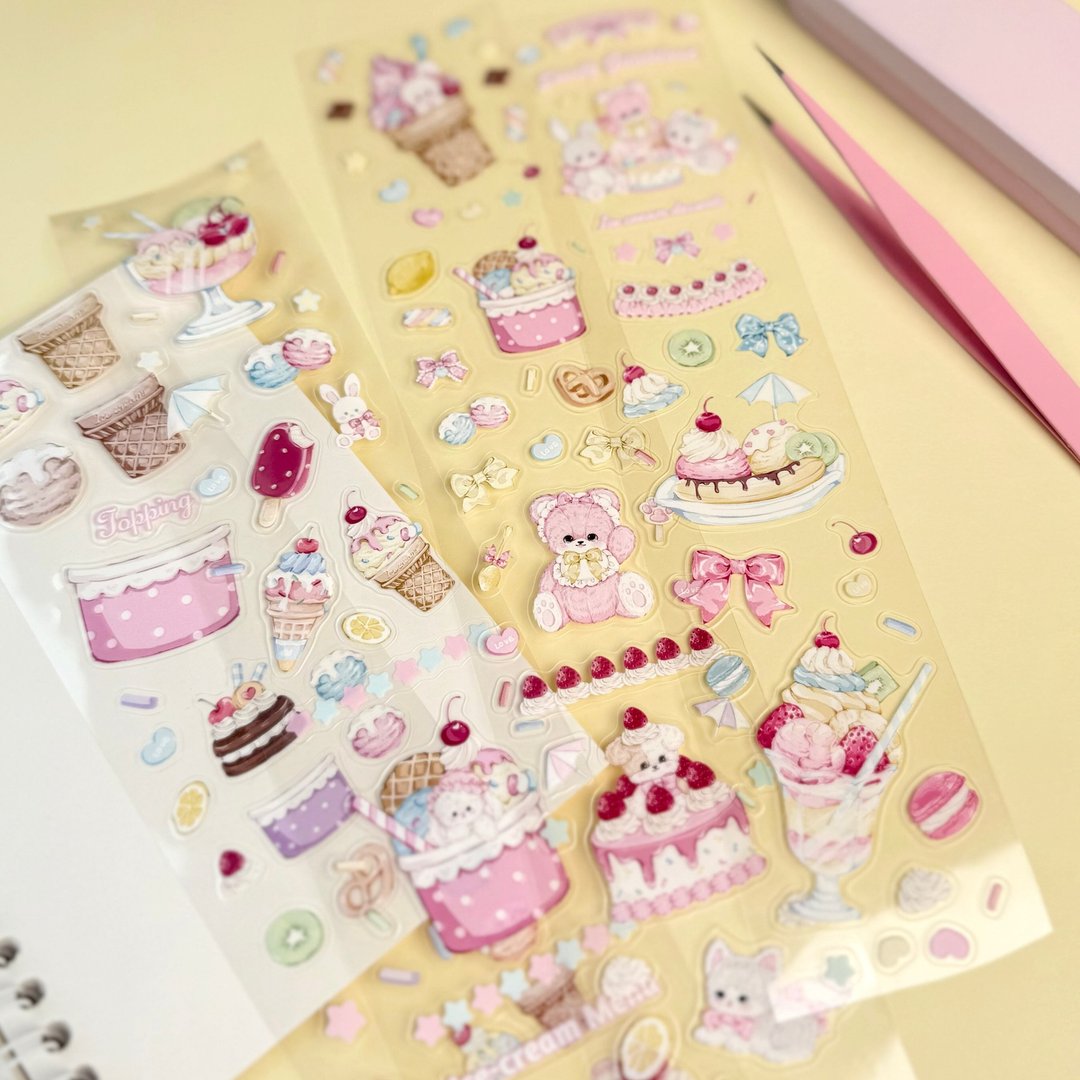 Cherish365【Sweety Gelatoland】轧型 水晶墨水 白墨水 PET 胶带 CHO724 - 纸胶带 - 防水材质 粉红色