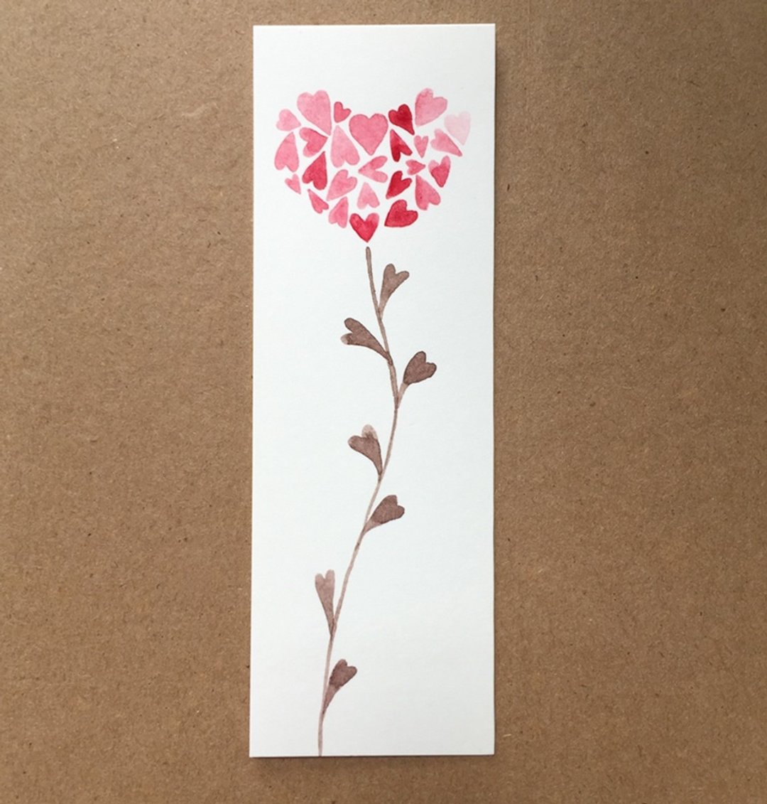 可爱简约爱心手绘水彩书签（原画）非印刷品礼物 - 书签 - 纸 红色