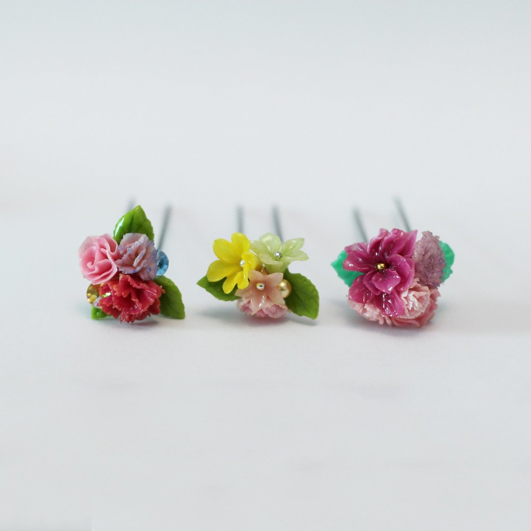 春夏粉色手造小花髪簪 - Pamycarie 手工制作饰品 - 发饰 - 纸 黄色
