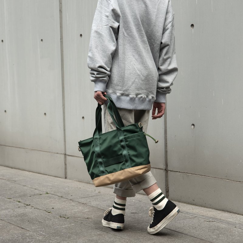 Tote+ 復古托特包 大容量 輕便防水 斜挎手提 優質尼龍 墨绿 - 侧背包/斜挎包 - 尼龙 