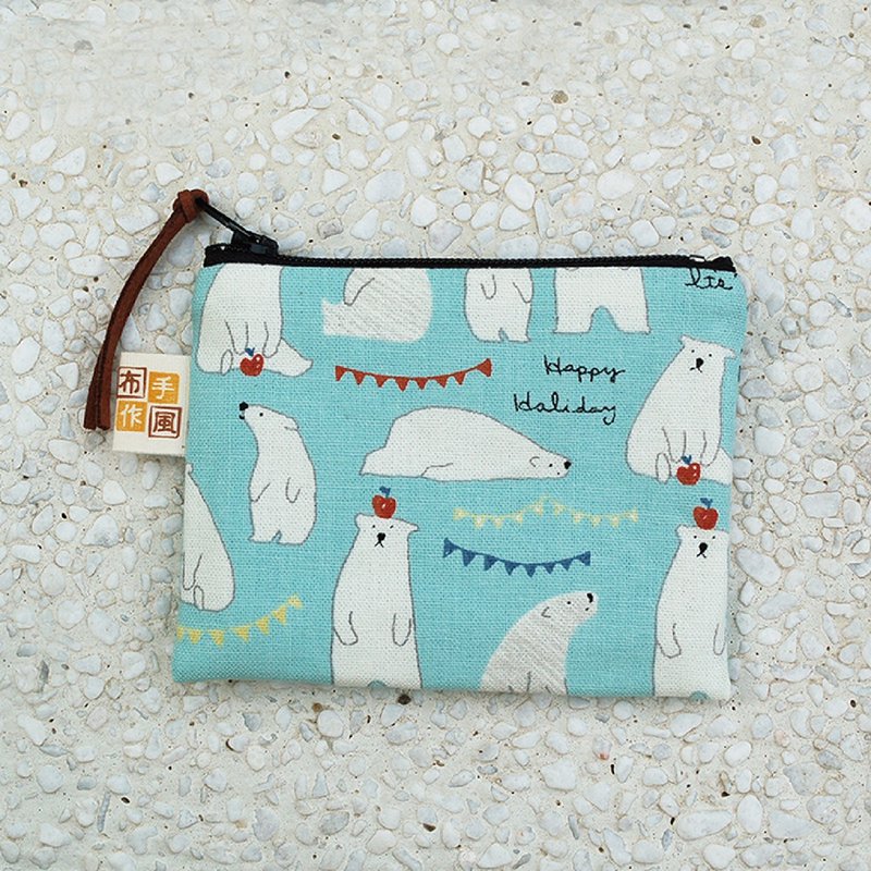 苹果北极熊扁型零钱袋_蓝 - 零钱包 - 棉．麻 蓝色
