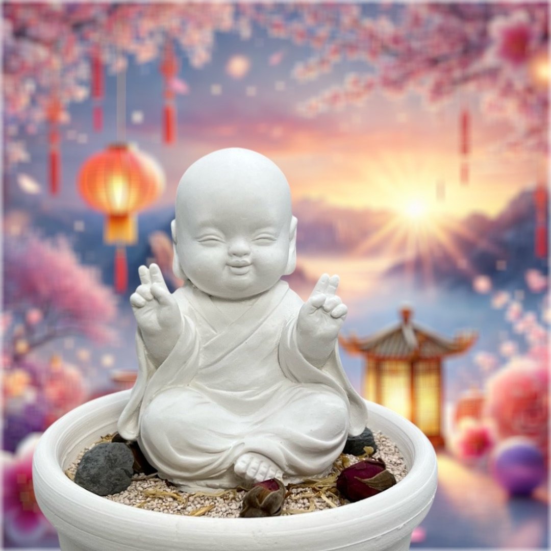 快速出货 开运套组 精油香氛扩香 净念吉祥小佛之一笑中盘套组 - 香薰/精油/线香 - 水泥 白色