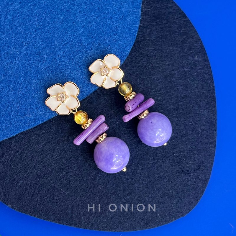 Hi Onion原创莫奈紫色鸢尾花小众耳夹耳钉个性高级感新中式复古 - 耳环/耳夹 - 其他材质 