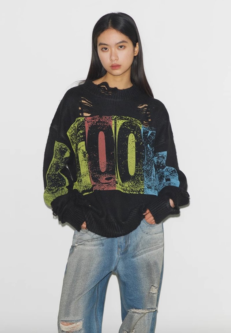 Room Slogan Sweater 房间 加厚廓形毛衣 - 女装针织衫/毛衣 - 其他材质 黑色