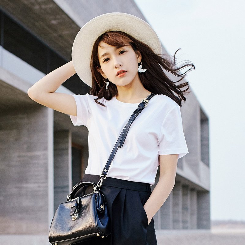 安妮陳2017夏季新款女裝白色圆领棉T恤 - 女装 T 恤 - 棉．麻 白色