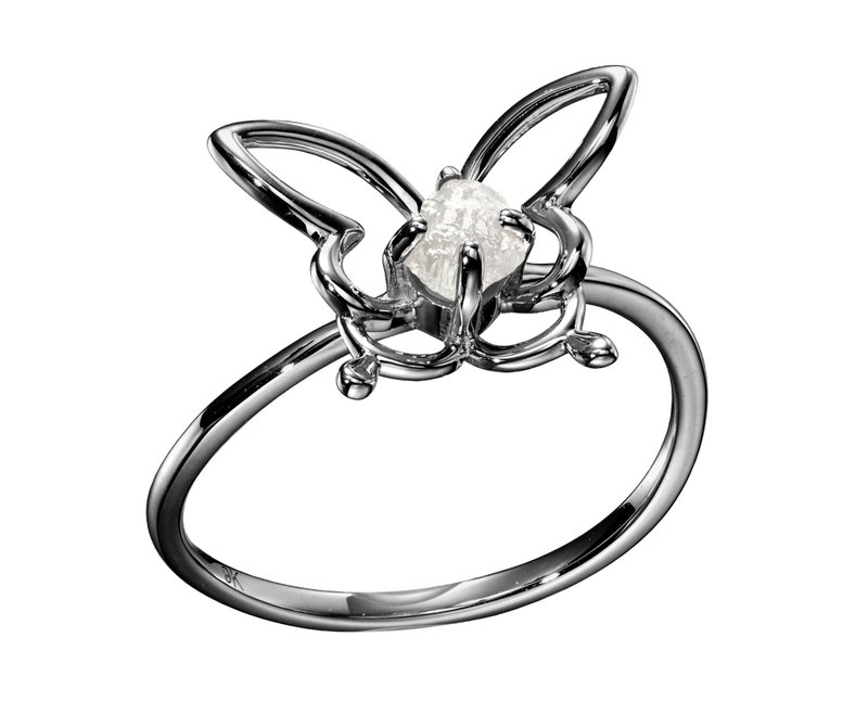 蝴蝶钻石戒指 钻石原石蝴蝶戒指 钻石结晶钻戒 钻胚刺青纹身图案 - 戒指 - 钻石 黑色