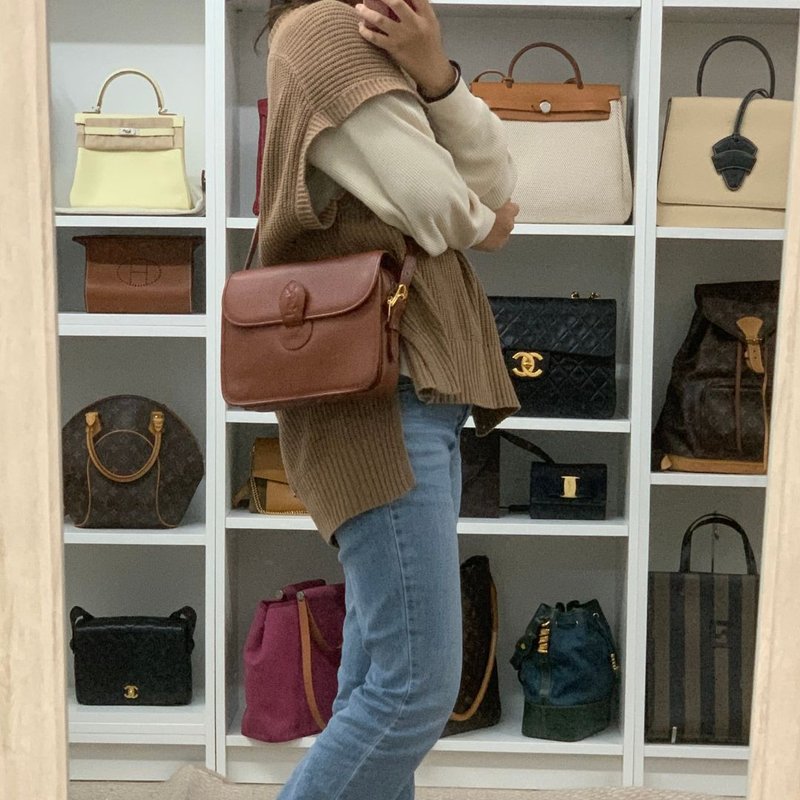 Yves Saint Laurent 经典 YSL 标志 皮革肩背包 - 01489 - 侧背包/斜挎包 - 真皮 咖啡色