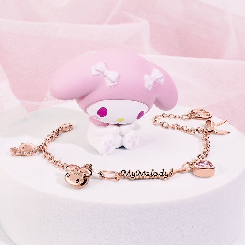 Kuromi & MyMelody心动系列-美乐蒂晶钻造型手链 - 手链/手环 - 铜/黄铜 银色
