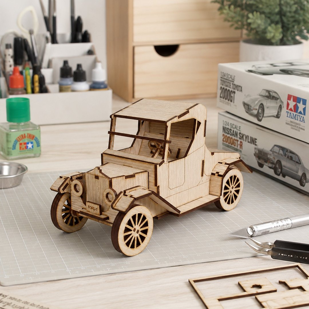 【福袋】文创商品/福特 T -复古车 摄影道具。古董车.缩小版 - 摆饰 - 木头 卡其色