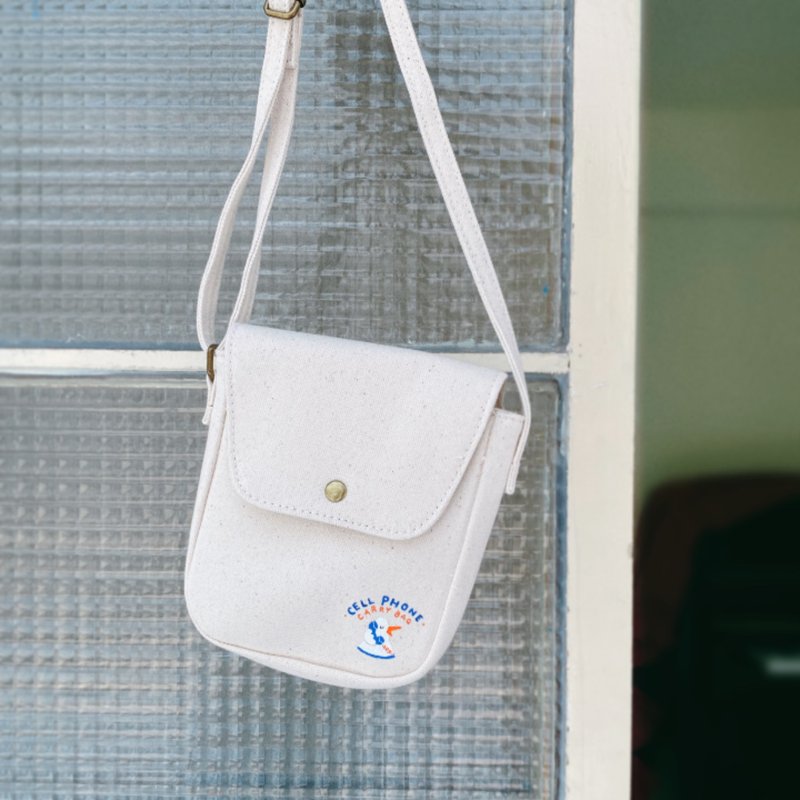 鹅鹅来电/ 侧背手机包/ 原胚色 - 侧背包/斜挎包 - 棉．麻 白色