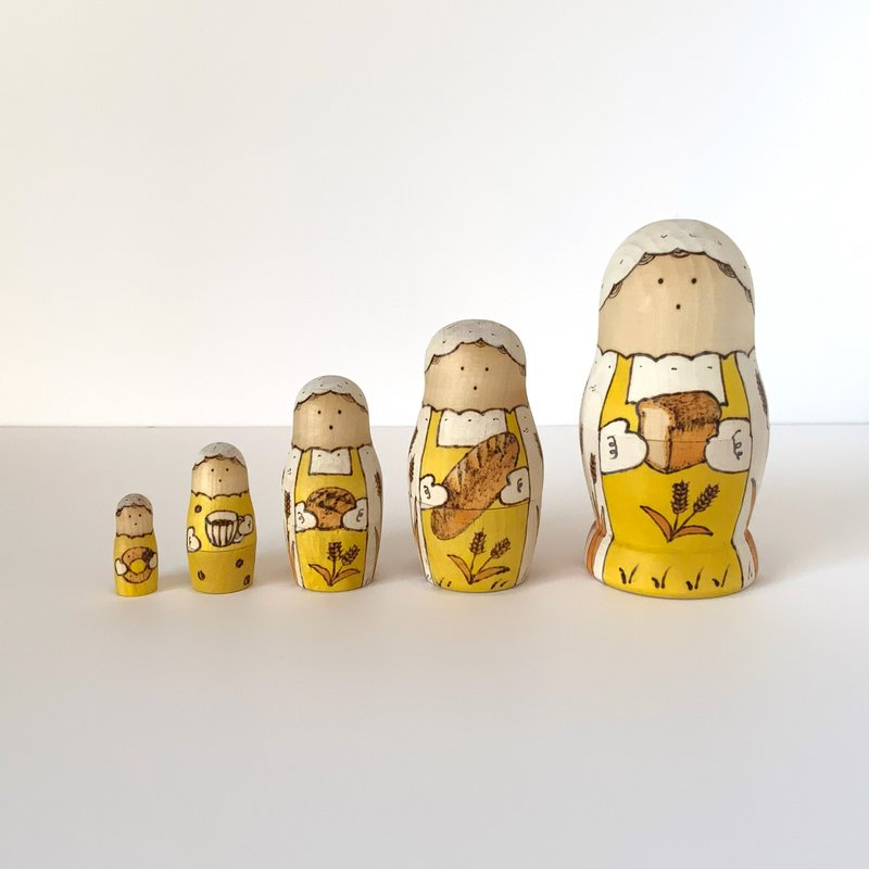 面包与咖啡 俄罗斯娃娃 Yellow - 玩偶/公仔 - 木头 黄色