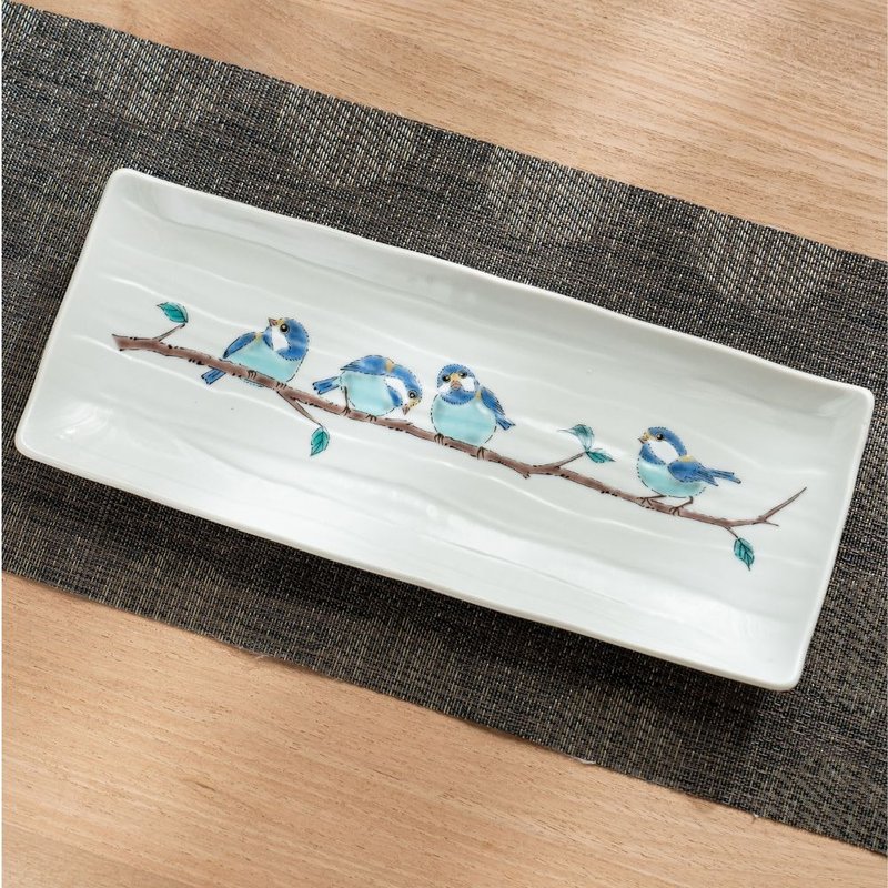山雀长盘 (28cm) /九谷青郊窑 - 盘子/餐盘/盘架 - 陶 蓝色