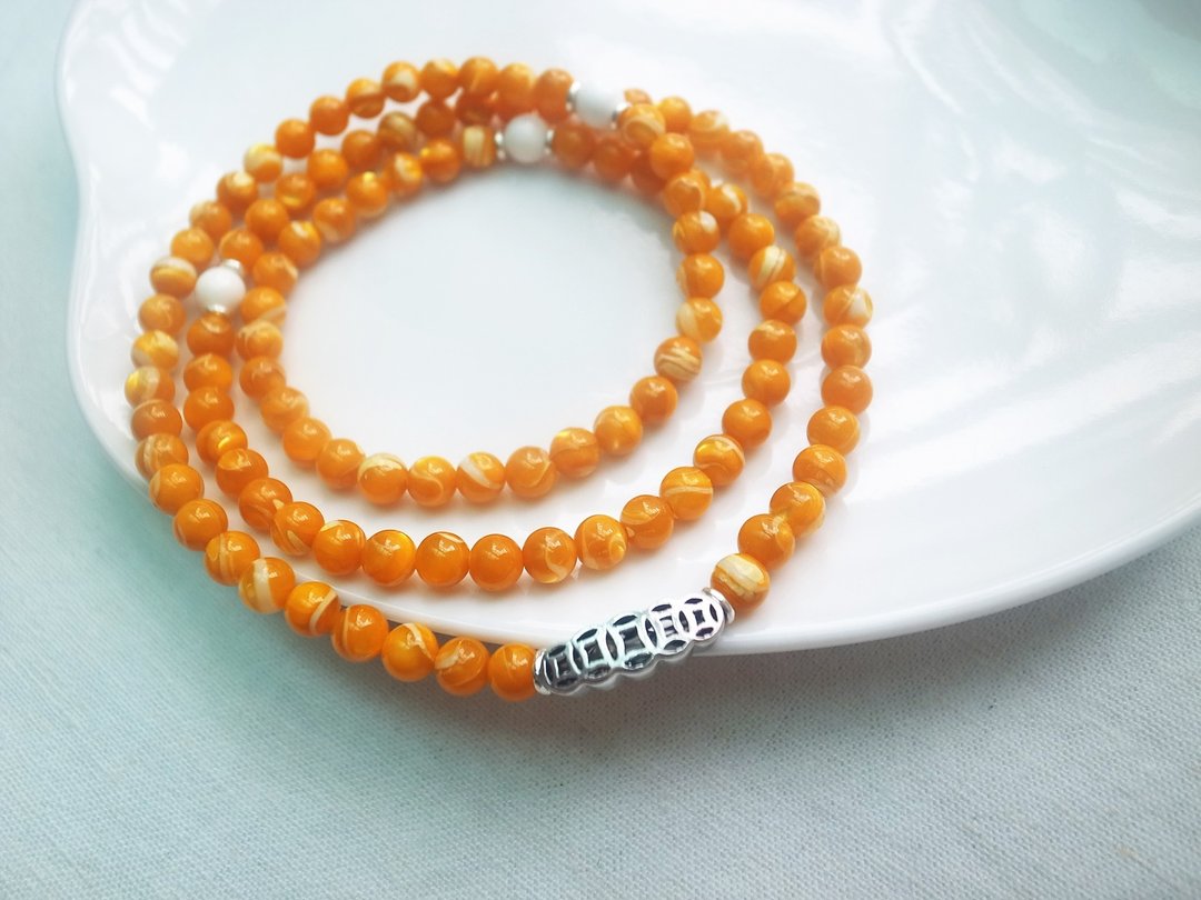 ORLI Jewelry♡♡金丝砗磲108颗念珠X多圈手链♡♡天然石♡天然水晶♡♡Tridacna Stone - 手链/手环 - 宝石 黄色