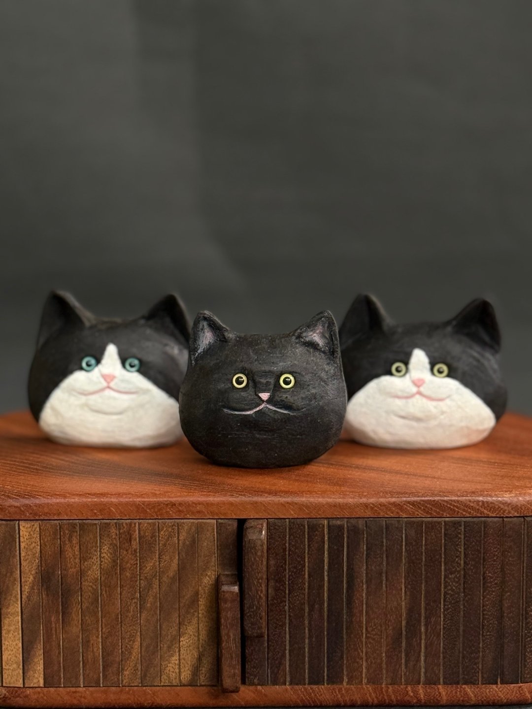 萌喵原木挂饰/钥匙圈/黑猫 - 钥匙链/钥匙包 - 木头 黑色