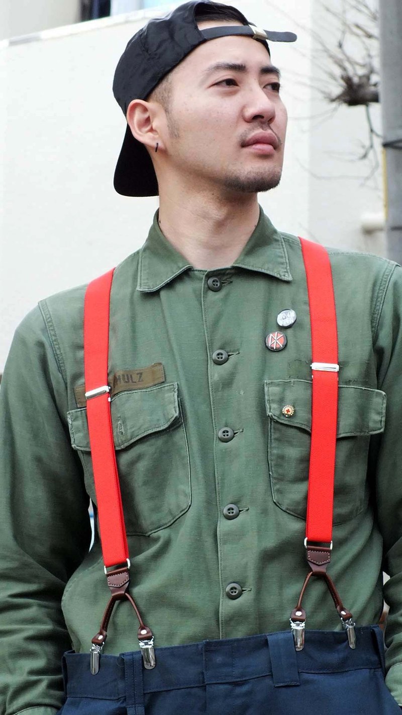 Suspender Cowhide Solid Red Height up to 185cm Compatible Made in Japan - 其他 - 橡胶 红色