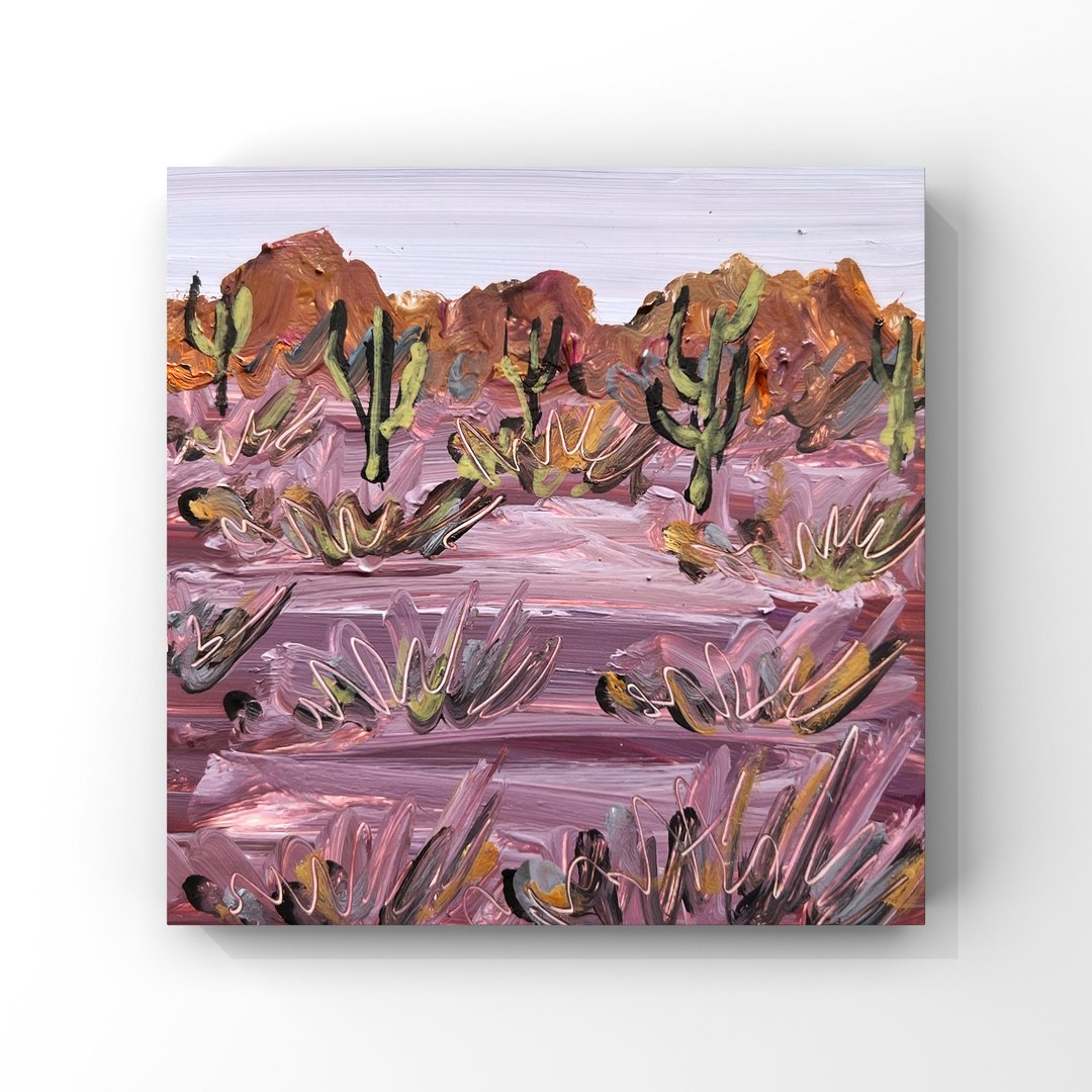 亚利桑那州紫色沙漠风景原创油画仙人掌峡谷迷你艺术品 - 海报/装饰画/版画 - 其他材质 多色