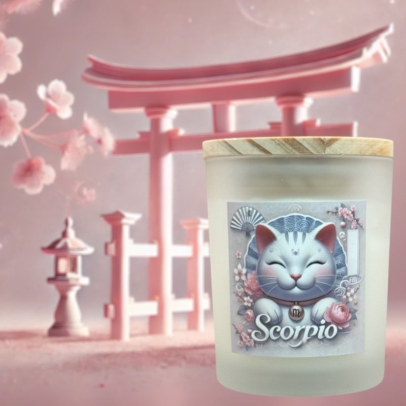 12星座 天蝎座香氛烛杯 招财猫与星座的创新结合 为生活增添幸福 - 蜡烛/烛台 - 蜡 白色