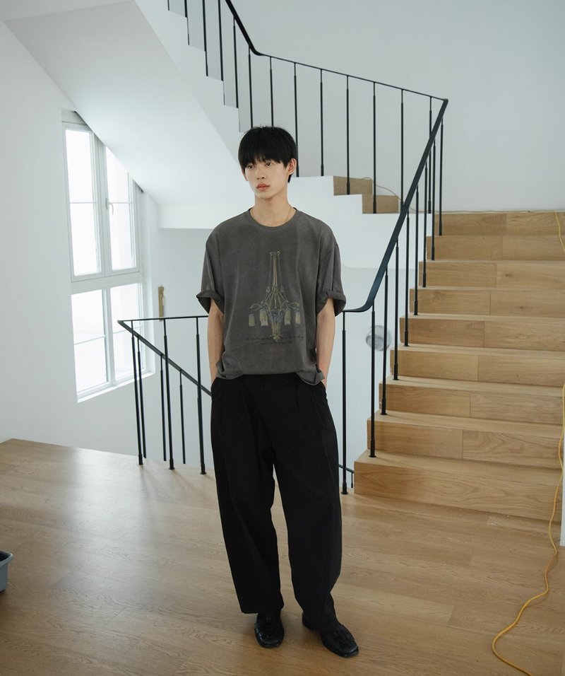 日系复古 水洗炒色短袖T恤 - 男装上衣/T 恤 - 其他材质 灰色