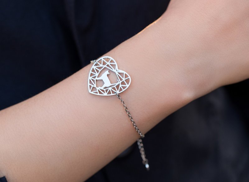 猫咪一号手链 - 抗敏医疗钢 宝石与动物系列 - 手链/手环 - 不锈钢 银色