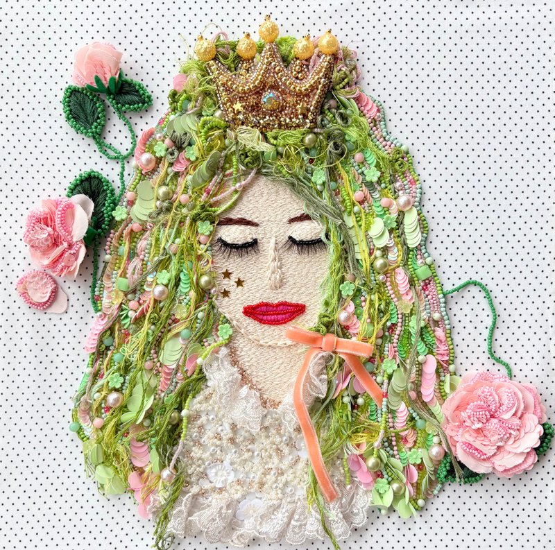 梦幻色彩的闪亮串珠刺绣艺术　作品名【我随心所欲地生活】 - 墙贴/壁贴 - 绣线 多色