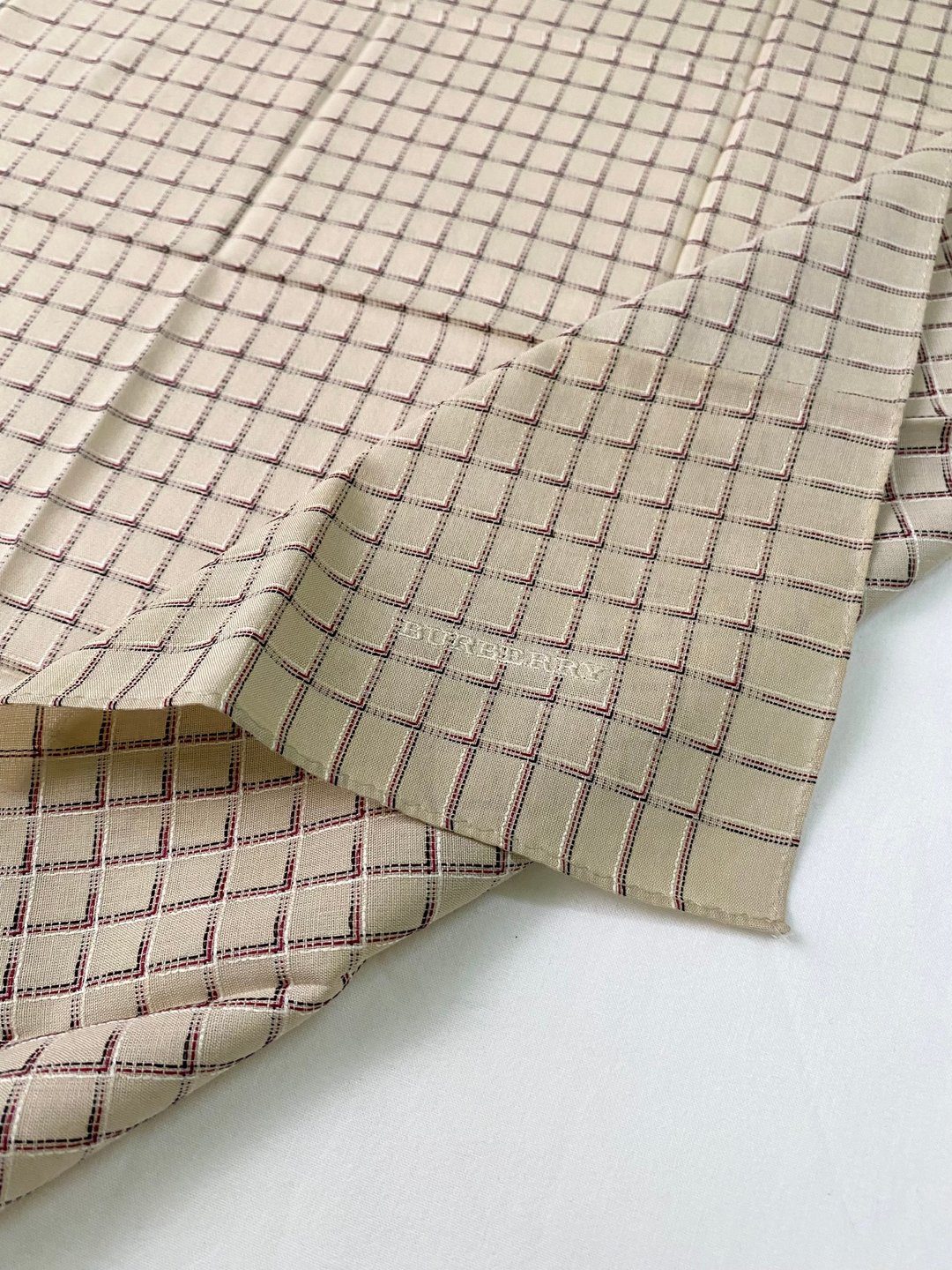 经典 Burberry 米色格纹 棉质 方巾 手帕 头巾 - 手帕/方巾 - 棉 咖啡色